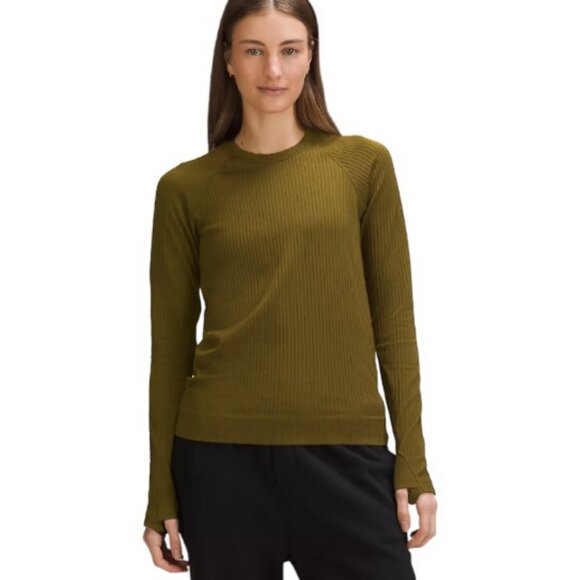 Lululemon yellow green Rest Less ribbed crew neck sweater size 10 - Picture 1 of 4